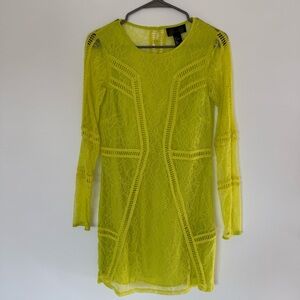 H&M Neon yellow Lace Long Sleeve Dress size 4